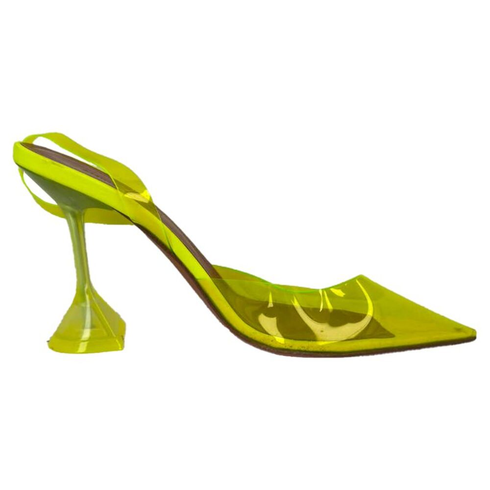 Amina Muaddi Holli Glass Slingback Pumps in Neon Yellow PVC